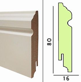 Плинтус МДФ TeckWood 80х16х2150 мм. Белый фигурный, 1 м.п.